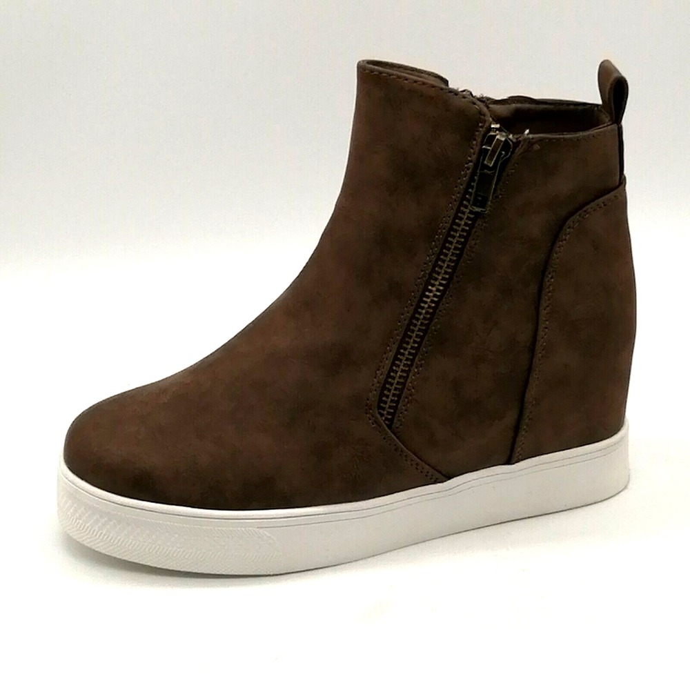 Vepose Shoes Womens Flat Heel Ankle Bootie Side Zipper Brown 7‎ NEW